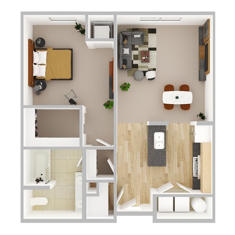 Floor plan for 1 bed, 1 bath, 777 sqft